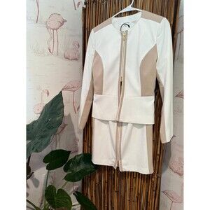 Calvin Klein Vintage White and Beige Blazer and Skirt Suit Set Size 2